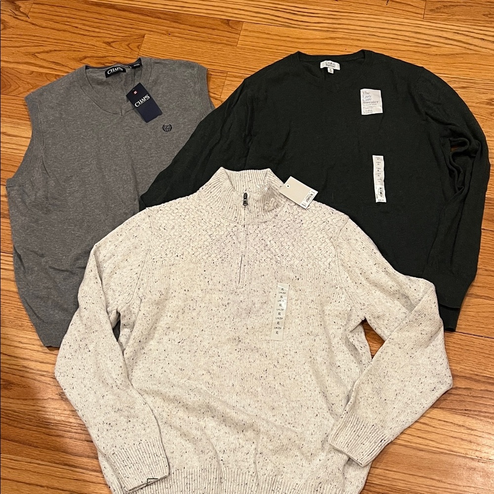 Men's Sweater and Vest Set - Gray, Black, Cream all XL NWT